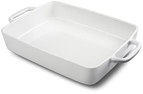 Livfodrm Bakeware Tray Porcelain Baking Dish for Oven, Large Rectangular Casserole Dishes Lasagna Pan with Double Handle for Cooking and Daily Use 33 x 25 cm - Pure White
