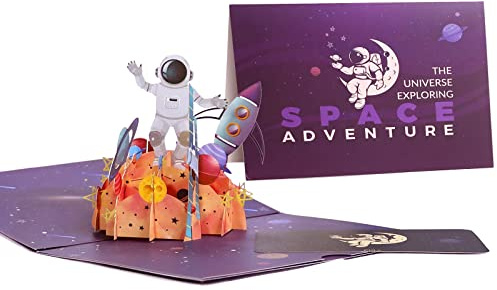 DEESOSPRO® Tarjeta de Cumpleaños Regalo para Familiares, Amigos y Amantes, Tarjeta de Felicitación Emergente 3D, Espacio y Astronauta