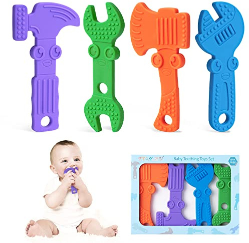 TYRY.HU Beißring für Babys, Kauspielzeug Greifling Beißspielzeug BPA-Frei Silikon Baby Kühlend Zahnungshilfe Spielzeug Geschenke für Neugeborene, 4 Stück(C)