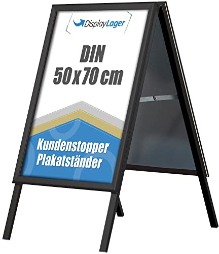 DisplayLager, dansk kvalitet | Alu-Line för kundstopp | 2 affischer (på båda sidor) | Väderbeständigt affischstativ, gångbana, reklamtavla (svart, 50 x 70 cm)