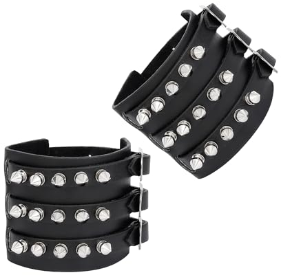 Manfnee Breit Leder Armband für Herren Damen Herren Armbänder Schwarz Punk Nieten Armband goth Manschette