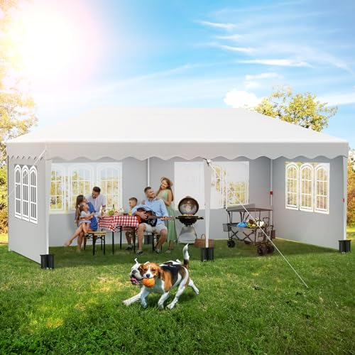 Carpa Plegable 3 x 6, Cenador para Jardin Resistente al Agua, con 6 PCS Sacos de Arena, con 4 Paneles Laterales, Protección UV50+, Exteriores para Fiesta Boda Picnic, Blanco