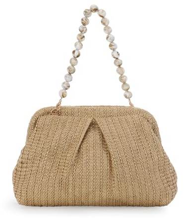 Ynport Crefreak Bolso Bandolera de Paja Para Mujer Bolsos de Ratán Tejidos a Mano Bolso de Hombro con Asa Superior de Paja Bolso de Playa de Verano Bolso de Mano, Caqui