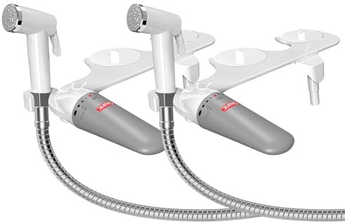 DEANIC 2-in-1 Bidet Attachment with Handheld Bath Bidet Sprayer, Ultra-Slim Adjustable Water Pressure Nozzle, Cold Water Non Electric Hand Sprayer for Toilet Seat (Slive White，2 Pack