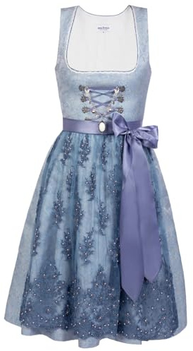 Edelnice Trachtenmode Dirndl Cloé 3 pezzi per bambini, con camicetta, grembiule e Charivari, taglia 92-164, Blu, 164