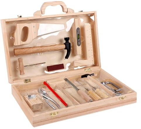 - Juego de Herramientas de Madera, Juego de Herramientas para niños, Banco de Herramientas de Madera, con Caja de Herramientas, Juego de Herramientas de reparación, Juguete para guardería