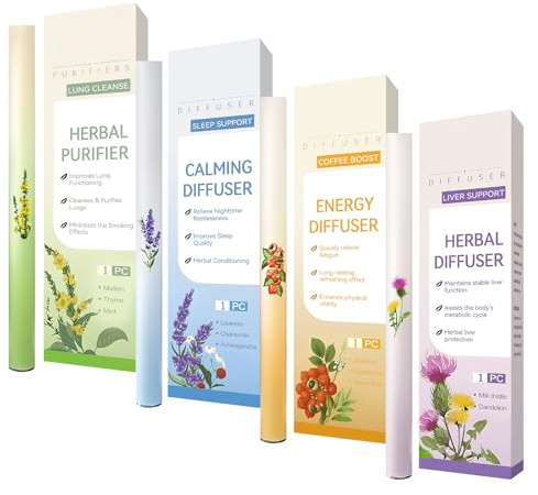 4 penne per inalatore di verbasco, purificatore di erbe, per la pulizia dei polmoni, per viaggi, ufficio, casa, yoga, meditazione, rilassamento, donne e uomini