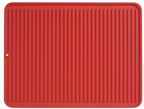 iDesign 63784 Dish Drainer Mat, Large Silicone Draining Board Mat for Kitchen Sink, Practical Drip Tray for Sink and Kitchen Countertop, Red