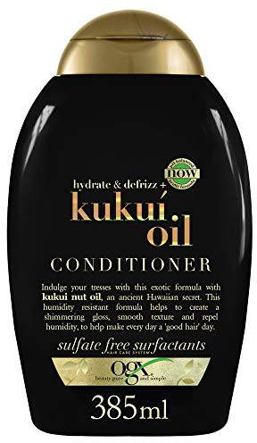 OGX Balsamo Hydrate & Defrizz + Kukui Oil, Balsamo capelli crespi con Olio di Kukui, Trattamento districante capelli ricci e mossi efficace contro umidità ed effetto crespo, 385 ml