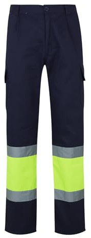VELILLA 157, Pantalón Bicolor Multibolsillos Alta Visibilidad, Color Azul Marino y Amarillo Flúor, Talla XL