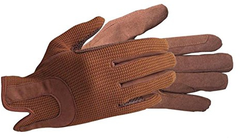All Day Horse Riding Gloves Ladies Dublin Track Fabric Gloves Leather Equestrian (Brown, L)