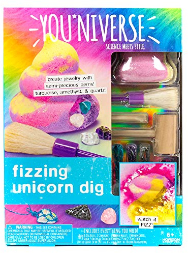 YOUNIVERSE Just My Style You*niverse Fizzing Unicorn Dig Gemstone Excavation Kit DIY Gemstone Jewelry Activity Set for Kids Age 6 and Up