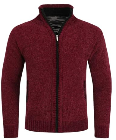 Allthemen Cárdigan de Hombre de Lana con Cremallera y Cuello Alto Suéter Grueso Forrado Rosso L