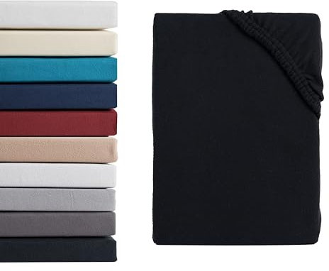 Hometex Premium Textiles Mikroflausch Boxspringbett Spannbettlaken | Spannbetttuch Teddyflausch 100% Mikrofaser | Oeko-TEX®Standard 100 - In vielen Größen und Farben | 180-200 x 200-220 cm Schwarz