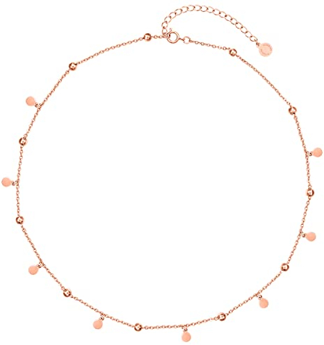 day.berlin Halskette Sun in Rosegold 18k vergoldet, 40+5cm variable Länge mit Plättchen und Kugeln, filigrane 316L Edelstahl Kette, nickelfrei & wasserfest für Damen