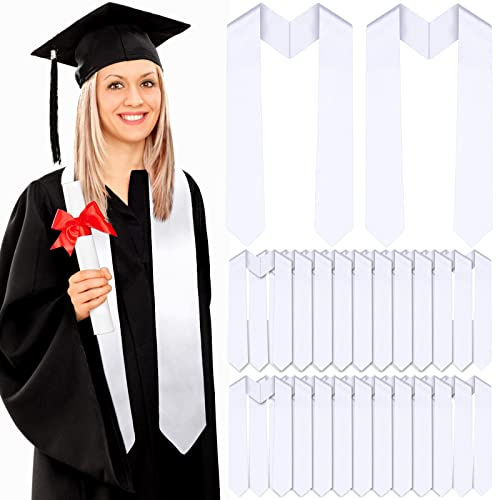 Giegxin 50 Pcs Unisex Graduation Stoles Bulk Adult Sublimation Blank Plain Sash Grad Satin Honor Stole(White)