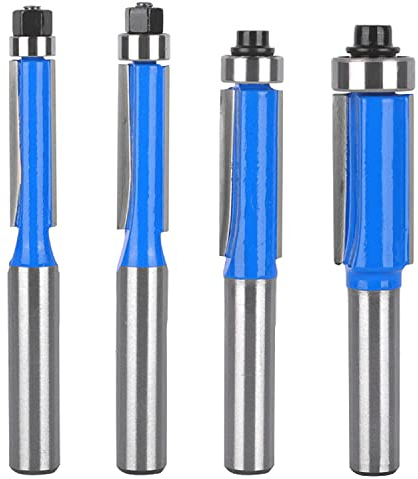 Set 4 Pezzi Fresa a Taglienti Diritti per Legno, Codolo 8 mm Con Cuscinetto, Fresa per Rifilare, Frese Professionali per Lavorazione, per Rifilatore