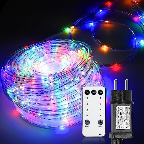 Cecaylie 10M Lichterschlauch Aussen, Bunt 8 Modi AußEn Innen Lichtschlauch mit Fernbedienung und Timer 100 LEDs Lichterkette, IP65, Dimmbar & Memory-Funktion für Hochzeit Party Garten Balkon