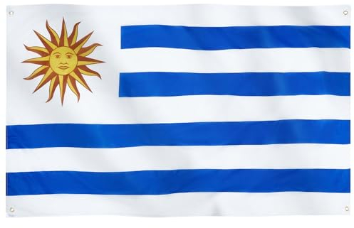 Runesol Uruguay Flagge, 91x152cm (3ft x 5ft), 4 Ösen, uruguayische Flagge, República Oriental Del Uruguay, Orientalische Republik Uruguay, Premium-Fahnen für drinnen und draußen, Dreikönigstag