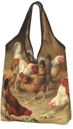 FLYIFE Lot de 2 sacs fourre-tout pliables avec imprimé poulet rôti – Sac de courses respectueux de l'environnement, léger et durable, Poule rôti, Taille unique