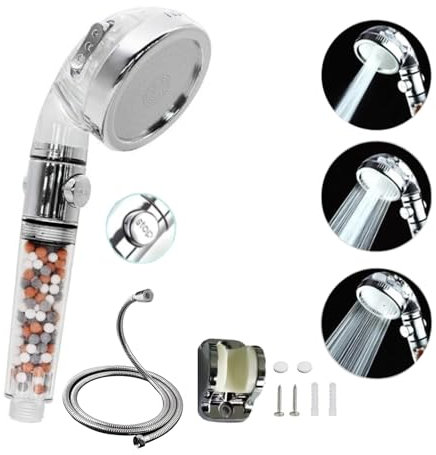 VOYXLIBRE alcachofa ducha con manguera 1.5M + soporte ducha pared | filtro ducha | efecto Spa - 3 Modos de chorros Ajustables - ducha baño | alcachofa de ducha con filtro