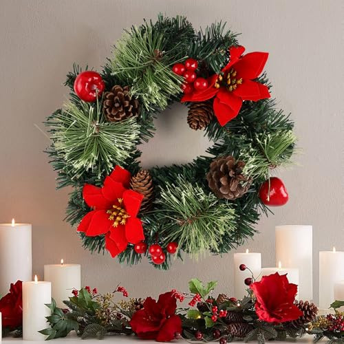 Corona de Navidad de 30 cm, corona de adviento artificial, corona de adviento artificial, corona de mesa, decoración navideña, guirnalda de otoño, corona para exterior para chimenea, puerta de casa,