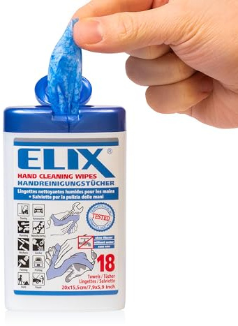 ELIX Lingettes Nettoyantes pour les Mains - Chiffons Humides - Lingettes Nettoyantes Travail et la Maison - Distributeur avec 18 Chiffons Nettoyants 20 * 15.5 cm Bleu - Pratique en Déplacement