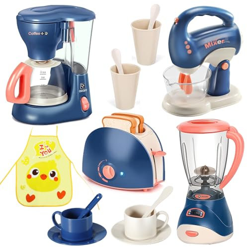 Spielküche Kinder Spielzeug ab 3 Jahre mit Kaffeemaschine, Mixer, Toaster & Küchenzubehör für Mädchen & Jungen – Perfektes Rollenspiel Geschenk für Kinder