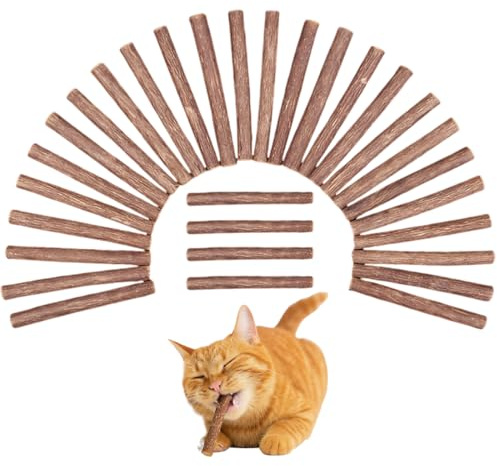 KYLOS Palitos de Madera para Masticar Gatos - Con Hierba Gatera y Matatabi - Juguete Mordedor para Salud Dental - 30 Unidades - Atráctelo para Mascotas