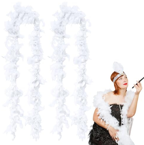 SAIIURV 2 piezas Boa de plumas Blanco, Boas para disfraces, Boa de Plumas, Accesorio de Disfraz, para Fiesta de Disfraces de Boda Carnaval Halloween Baile Fiesta