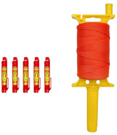 Long 540Ft Fluorescent Masons Line Set Featuring 5 Bubble Levels for Accurate Landscaping and Building Applications Braided Mylon Line