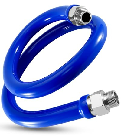 3/4 x 48 Flexible Gas Hose for Commercial Kitchen, Quick Connect Fuel Line with Built In Safety Features, Mobile Gas Connector for Appliance Cleaning and Moving