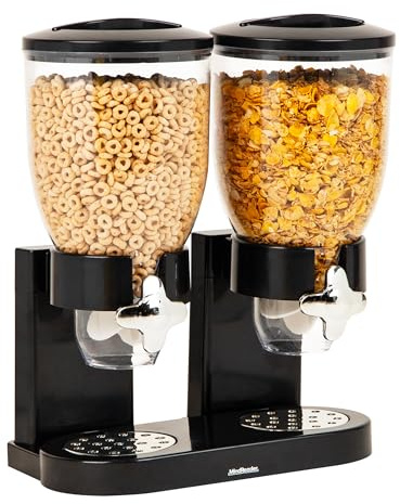 Mind Reader Double Cereal Dispenser for Countertop, 2 x 2L Airtight Containers, Rotating Dry Food Dispenser for Cereal, Rice, Candy, Coffee Beans, Black