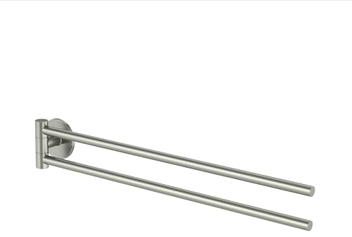 Lenz Handtuchhalter NOA in Nickel – 2 schwenkbare Arme, 40 cm – Mit Anti-Fingerabdruck Oberfläche – Wandmontage, zum Kleben oder Bohren – 4605322