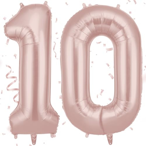 AOOSU Baby Pink Helium Balloons, 40 Inches Number Balloons 10, Foil Birthday Balloon for Birthday Anniversary Wedding Party Decorations Celebration Supplies for Girls Women Men Boys