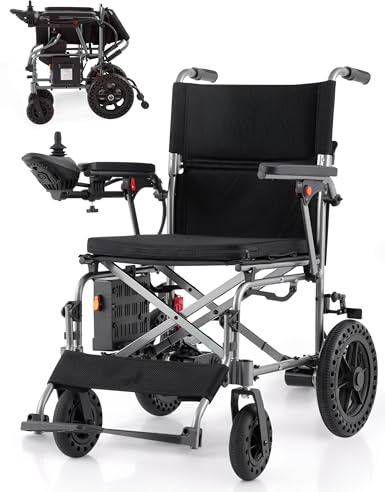 Silla de ruedas eléctrica plegable ultraligera para adultos, sistema de frenado dual, 15 km más de alcance, silla portátil plegable para viajes y uso diario