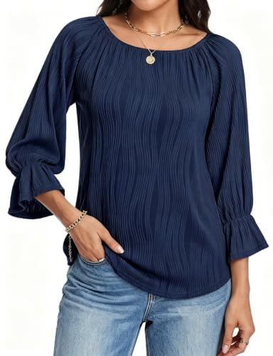 Gemulate Ladies Tops Off The Shoulder Tops for Women 3/4 Sleeve Blouses | Bardot Top for Women UK Dressy Casual Boat Neck Shirts Elegant Evening Work Outfits Summer Autumn Tunic Clothes S-XXL