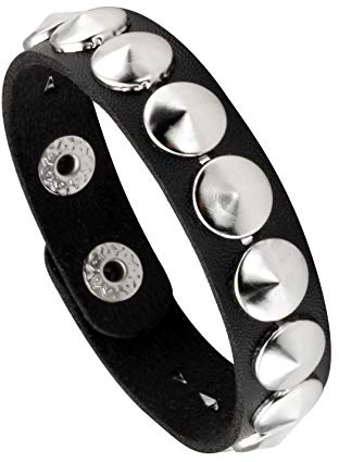 MILAKOO Punk Bracciale in pelle largo con bottoni a pressione per uomo e donna