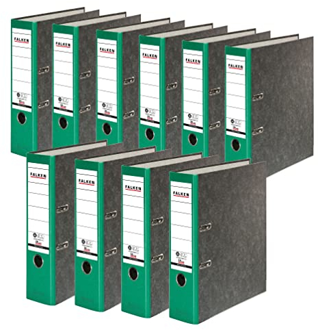 Original Falken 10er Pack Recycling-Ordner Wolkenmarmor. Made in Germany. 8 cm breit DIN A4 grüner Rücken Ringordner Aktenordner Briefordner Büroordner Pappordner CO2-Neutral Blauer Engel