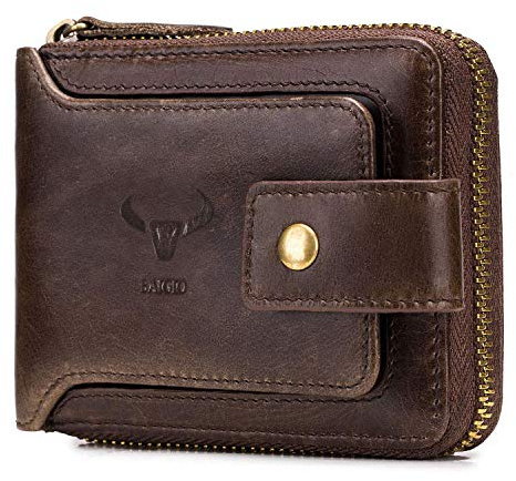 BAIGIO Leather Card Mens Wallets with Coin Pocket, RFID Wallets for Men UK with Zipper, Vintage Bifold Purse, Gifts for Men