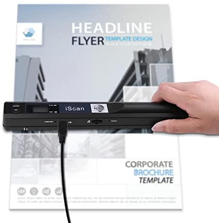 Portable Scanner, Handheld Document Scanner A4 Images Scanner 900DPI Colour Portable Scanners for Documents USB Rechargeable Handheld Scanners for Work Business Trips Studies