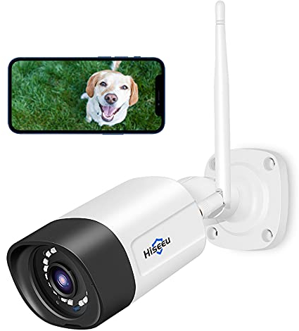 Hiseeu 5MP HD Telecamera Wi-Fi Esterno, Telecamera IP di Sorveglianza con Visione Notturna a Colori, Rilevamento di Movimento, Audio Bidirezionale,Allarme Sonoro, Compatibile Kit,SD/Cloud