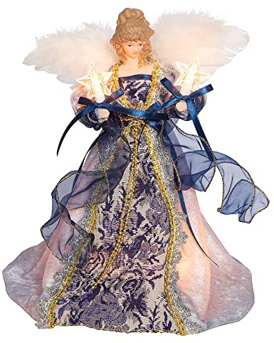 12-Inch UL 10-Light Delft Blue with Gold Angel Tree Topper