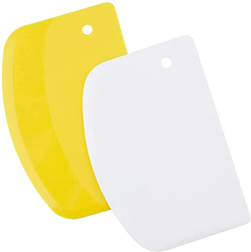 LUTER 2 Pezzi 13,5x9cm Tarocco Plastica Tagliapasta Spatola Tagliapasta per Impasti Torte Cottura Pasta Pane Pizza - Giallo, Bianco