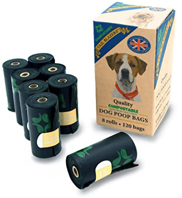 TAIL BLAZERS™ Quality Compostable Dog Poo Bags 120. Corn Starch Waste Bag Rolls for Dogs. Double Seal, Leak Proof. Extra Thick and Easy Tear. Different from Biodegradable Doggy Poop Bag.