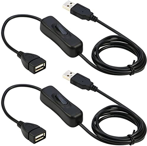 RIITOP USB ON/Off Switch Cable [3M, 2er-Pack], USB 2.0 Male to Female Extension Cable with Switch Support (Data and Power) for USB Headset, LED Strips