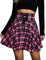 KOJOOIN Damen Rock Kariert Mini-Faltenrock Gothic Kleid Hohe Taille Cosplay Kleid A-Linie zum Schnüren Rosa M