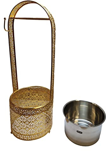 Bayli Shisha Kohlebehälter | 52,5 cm Kohlekorb für die Shisha, Wasserpfeife Kohle | Grillkohlekorb mit Zangenhalter | Charcoal Basket - Farbe Gold | Kohlezubehör für Shishas & Wasserpfeifen - Größe XL