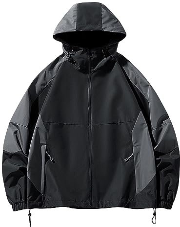 JUTOO Regenjacke Herren Fahrrad, Wasserdicht Atmungsaktiv Regenponcho Dünne Leichte Jacke Windbreaker Mit Kapuze Regenjacke Groß Männer Regenbekleidung Fahrrad Jacket Regenjacke (4XL, Schwarz)