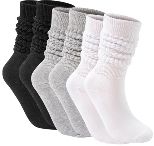 AWAVM 3 Paires Chaussettes Hautes Décontractées pour Femme - Chaussettes Souples au Genou, Montantes en Tricot, Fille à Couches Extra Longues - Tailles 9 à 11 - Néon des Années 90